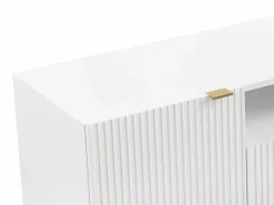 Vente-unique Mueble TV con 2 puertas, 2 cajones y 2 estantes de MDF y acero - y dorado - YESINIA Blanco