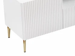 Vente-unique Mueble TV con 2 puertas, 2 cajones y 2 estantes de MDF y acero - y dorado - YESINIA Blanco