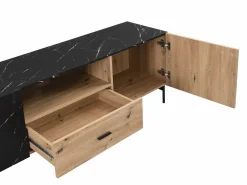 Sale Mueble TV con 2 puertas, 1 cajón y 1 estante - Natural y efecto mármol negro - LIOMENA Mueble Tv