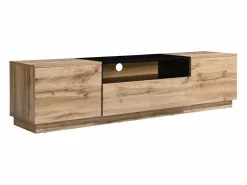 New Mueble TV con 2 puertas, 1 cajón y 1 estante - Natural y Negro - CEMILINA Mueble Tv