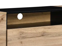 New Mueble TV con 2 puertas, 1 cajón y 1 estante - Natural y Negro - CEMILINA Mueble Tv