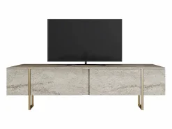Clearance Mueble TV con 2 puertas - Efecto travertino y dorado - ZIRELDA Mueble Tv