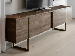 Vente-unique Mueble TV con 2 puertas - Marrón oscuro y dorado - ZIRELDA