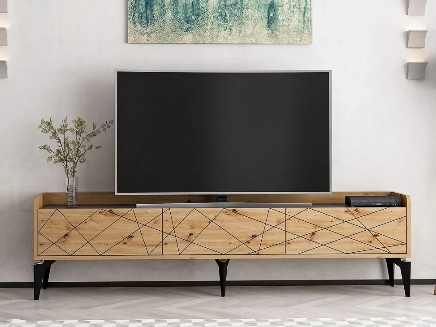 Best Mueble TV con 3 puertas - Natural y antracita - MONALIA Mueble Tv