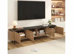 Hauss Spole Mueble TV con 4 puertas, 190 x 35 x 45 cm - Tapa negra - Color madera clara