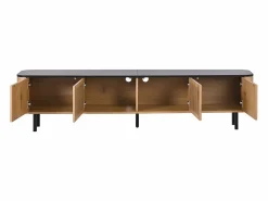 Hauss Spole Mueble TV con 4 puertas, 190 x 35 x 45 cm - Tapa negra - Color madera clara