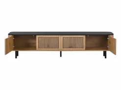 Hauss Spole Mueble TV con 4 puertas, 190 x 35 x 45 cm - Tapa negra - Color madera clara