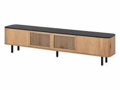 Hauss Spole Mueble TV con 4 puertas, 190 x 35 x 45 cm - Tapa negra - Color madera clara