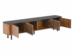 Hauss Spole Mueble TV con 4 puertas, 190 x 35 x 45 cm - Tapa negra - Color madera oscura