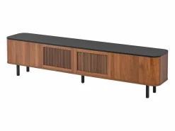 Hauss Spole Mueble TV con 4 puertas, 190 x 35 x 45 cm - Tapa negra - Color madera oscura