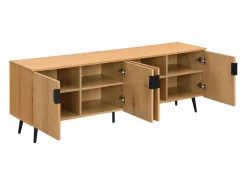 Sale Vente-unique Mueble TV con 4 puertas chapado en roble y acero - Natural claro y Negro - SINOLO Color natural claro
