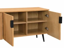 Sale Vente-unique Mueble TV con 4 puertas chapado en roble y acero - Natural claro y Negro - SINOLO Color natural claro