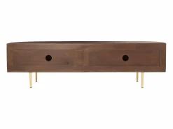 Best Maison Céphy Mueble TV con 2 puertas de madera de mango y metal - Natural y dorado - NEVILI Color natural oscuro / Dorado