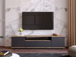 Vente-unique Mueble TV con 3 puertas y 1 hueco - Antracita y natural - LOTULA