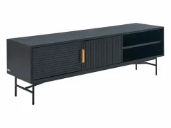 Vente-unique Mueble TV con 2 puertas y 2 estantes chapado en roble y metal - Negro y Dorado - SIRIOLA