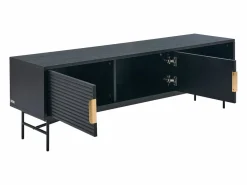 Vente-unique Mueble TV con 2 puertas y 2 estantes chapado en roble y metal - Negro y Dorado - SIRIOLA