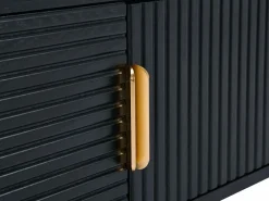 Vente-unique Mueble TV con 2 puertas y 2 estantes chapado en roble y metal - Negro y Dorado - SIRIOLA