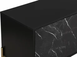 Vente-unique Mueble TV con 2 puertas y 2 estantes de MDF y metal - Efecto mármol y dorado - CIEMILA