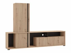 Hot Vente-unique Mueble TV con 3 puertas y 3 estantes - Natural claro y negro - BELUTZY Negro / Color natural claro