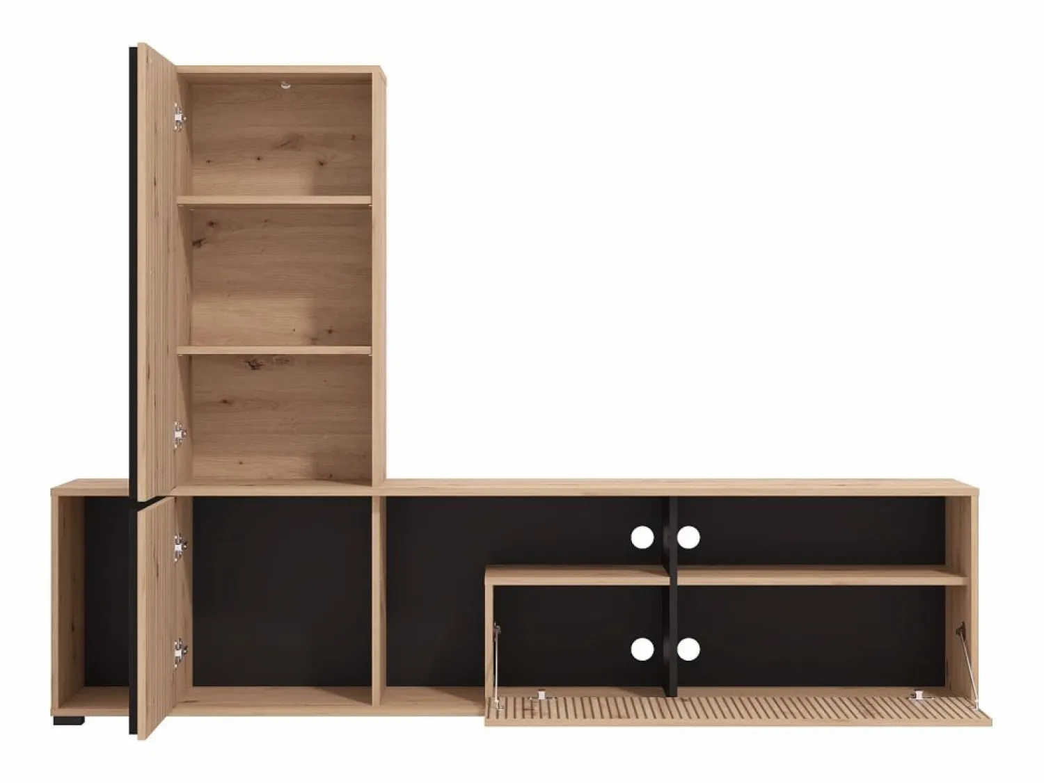 Hot Vente-unique Mueble TV con 3 puertas y 3 estantes - Natural claro y negro - BELUTZY Negro / Color natural claro