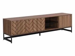 Mueble TV con 3 puertas y 2 estantes de MDF - Natural y negro - CARATANA Mueble Tv