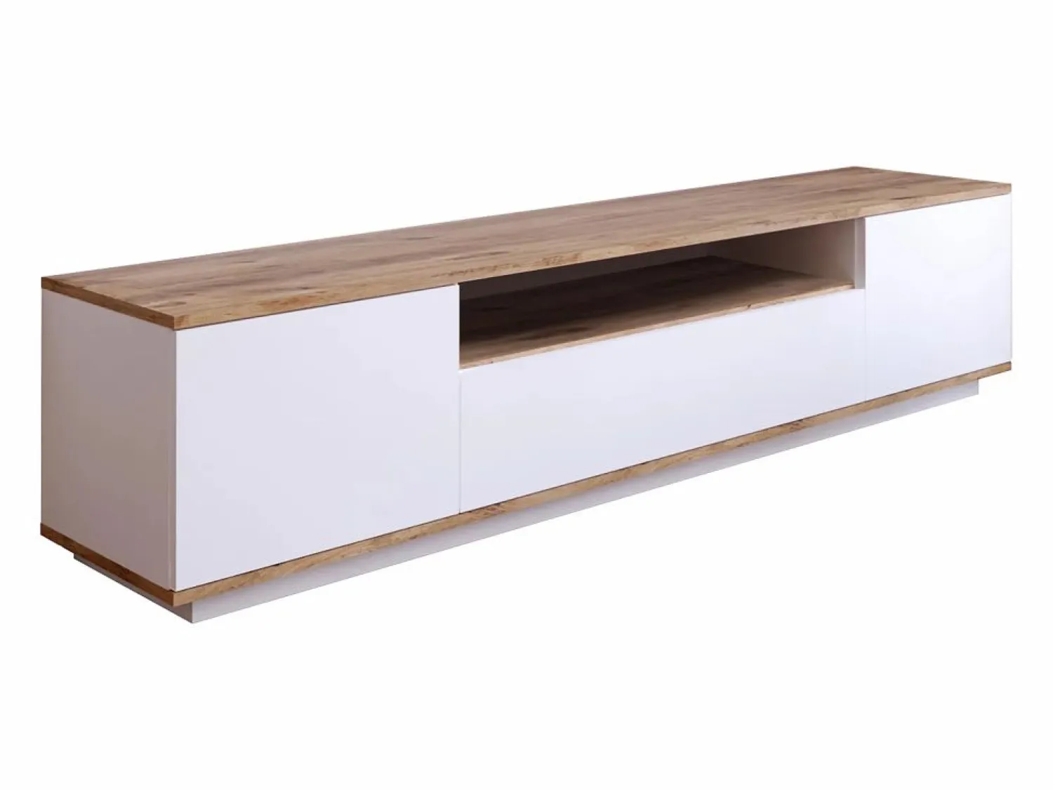 Discount Mueble TV con 3 puertas y 1 hueco - Blanco y natural - LOTULA Mueble Tv