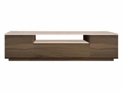Hot Vente-unique Mueble TV con 3 puertas y 1 hueco - Marrón natural oscuro y efecto travertino beige - LOTULA Color natural oscuro / Beige