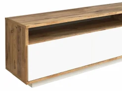 Discount Mueble TV con 4 puertas y 2 estantes - Natural claro y blanco - CEDONA Mueble Tv