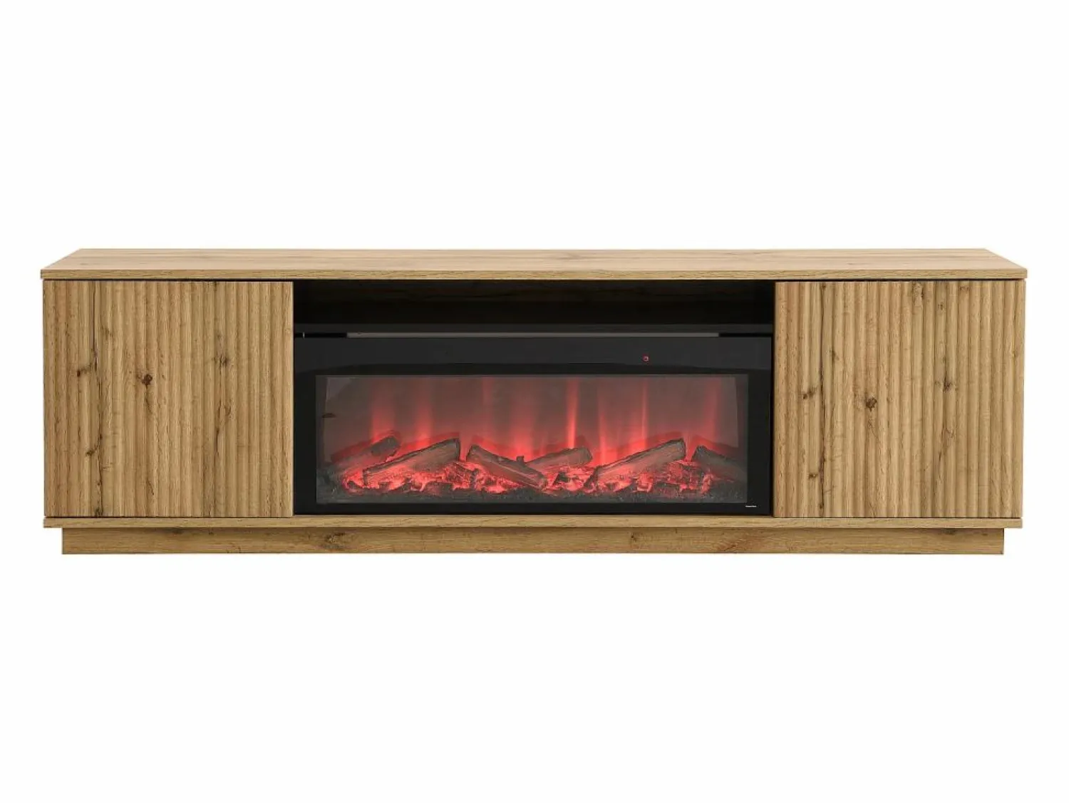 Vente-unique Mueble TV con 2 puertas y efecto chimenea LED en MDF - Natural y Negro - YEVINA
