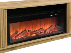 Vente-unique Mueble TV con 2 puertas y efecto chimenea LED en MDF - Natural y Negro - YEVINA