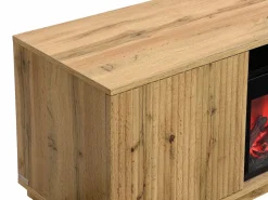 Vente-unique Mueble TV con 2 puertas y efecto chimenea LED en MDF - Natural y Negro - YEVINA