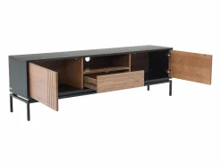 New Mueble TV con almacenamiento chapa de nogal y metal - Natural oscuro y Negro - ZINORI Mueble Tv