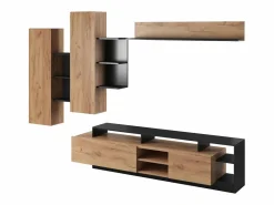 Vente-unique Mueble TV con compartimentos - Color natural y antracita - IDESIA