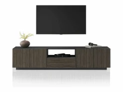 Mueble TV Coste con 4 puertas, 1 cajón y 1 compartimento, antracita/madera oscura, 220,1 x 43 x 46 cm Color natural oscuro