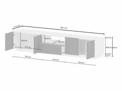 Mueble TV Coste con 4 puertas, 1 cajón y 1 compartimento, antracita/madera oscura, 220,1 x 43 x 46 cm Color natural oscuro