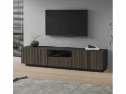 Mueble TV Coste con 4 puertas, 1 cajón y 1 compartimento, antracita/madera oscura, 220,1 x 43 x 46 cm Color natural oscuro
