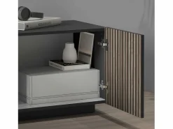 Mueble TV Coste con 4 puertas, 1 cajón y 1 compartimento, antracita/madera oscura, 220,1 x 43 x 46 cm Color natural oscuro