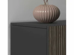 Mueble TV Coste con 4 puertas, 1 cajón y 1 compartimento, antracita/madera oscura, 220,1 x 43 x 46 cm Color natural oscuro