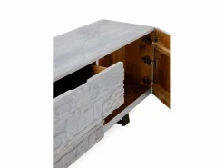 Clearance Mueble TV de 2 puertas y 2 cajones gris de madera de mango Marru00f3n