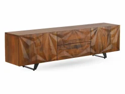 Discount Mueble TV de 2 puertas y 2 cajones en madera maciza de mango Mueble Tv