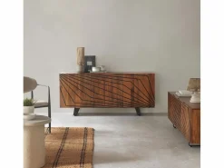 Mueble TV de 2 puertas y 2 cajones de madera maciza de mango Marru00f3n