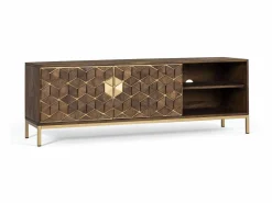 Clearance Giner y colomer Mueble tv en madera de mango y detalles dorados Marru00f3n