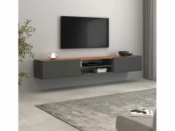 Hot Mueble TV Garda con 2 puertas y 1 estante central, color antracita mate y roble, 210 x 35 x 30 cm Gris antracita