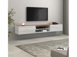 Mueble TV Garda con 2 puertas y 1 estante central brillo y roble 210x35x30 cm