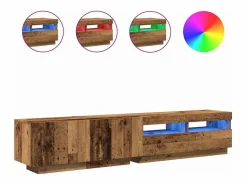 Clicnbuy Mueble TV luces LED madera ingeniería envejecida 200x35x40 cm