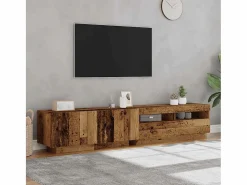 Clicnbuy Mueble TV luces LED madera ingeniería envejecida 200x35x40 cm