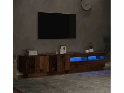 Clicnbuy Mueble TV luces LED madera ingeniería envejecida 200x35x40 cm