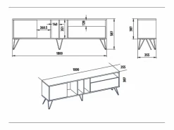 Concept-Usine Mueble TV madera y dorado con almacenaje 180 cm BEARN Marru00f3n