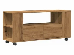 Outlet Mueble TV ruedas madera ingeniería roble artisan 102x34,5x43cm Mueble Tv