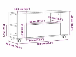 Outlet Mueble TV ruedas madera ingeniería roble artisan 102x34,5x43cm Mueble Tv